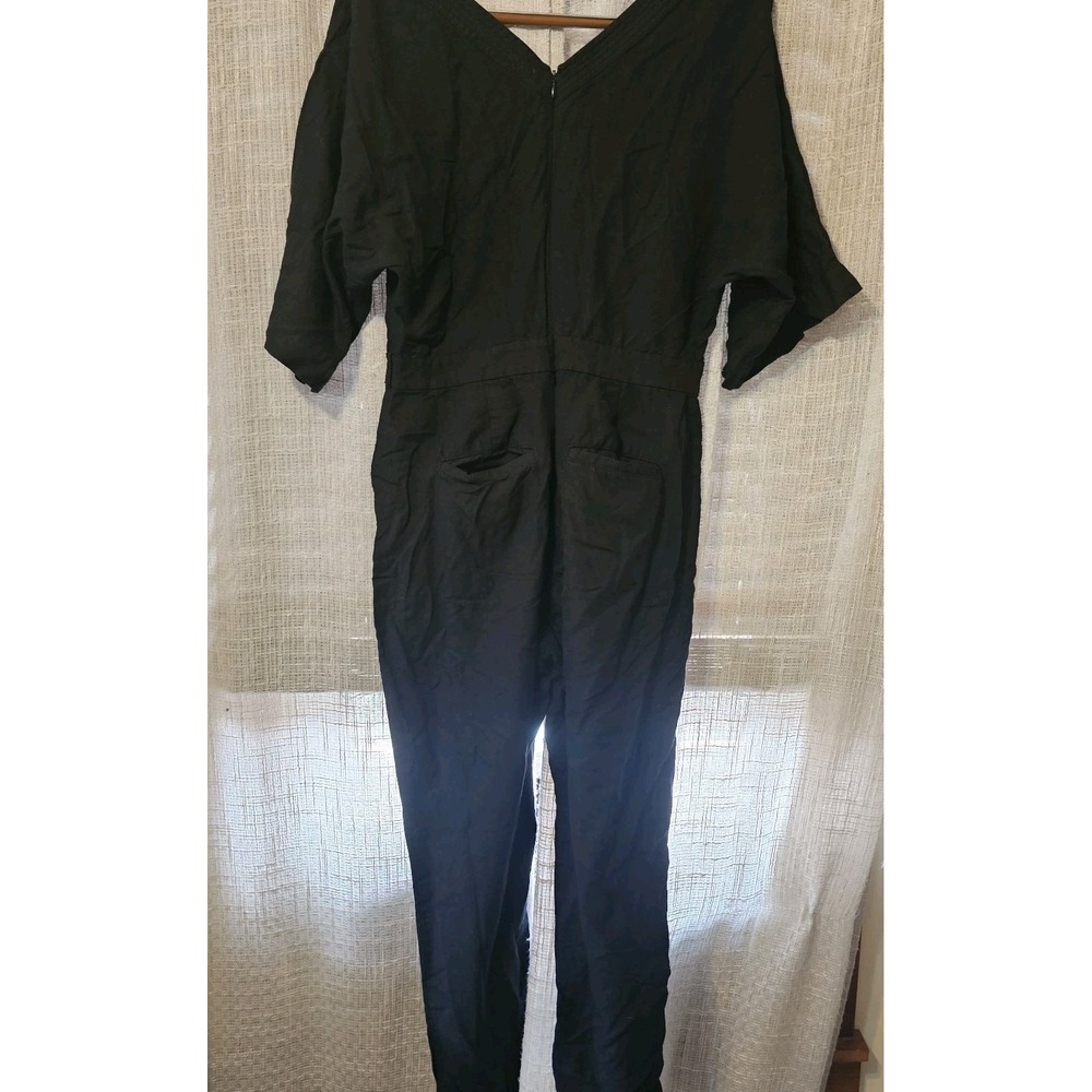 Madewell Jumpsuit Womens 8 Linen Cotton Blend Pleat Sleeve Black No Belt** - Picture 3 of 4